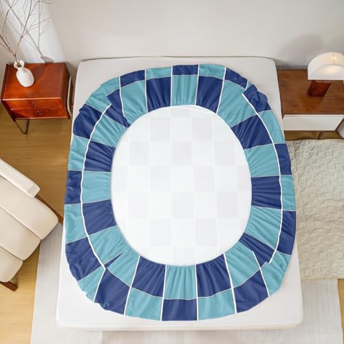Image of Erosebridal Blue Plaid Bed Sheets Full Navy Blue Checkered Sheet Set Geometric Grids Gingham Bedding Set for Kids Boys Girls,Soft Lightweight Fitted Flat Sheets 4 Piece
