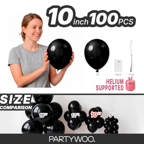 Image of PartyWoo Black Balloons 100 pcs 10 Inch Matte Black Latex Helium Balloons for Graduation Halloween New Year Anniversary Birthday Retirement Party Decorations Black-Y18