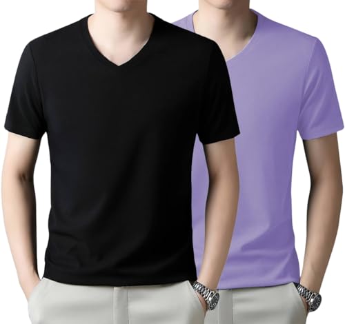 Image of TAGDO Men's Solid Color V-Neck Short Sleeve T-Shirt (2033)