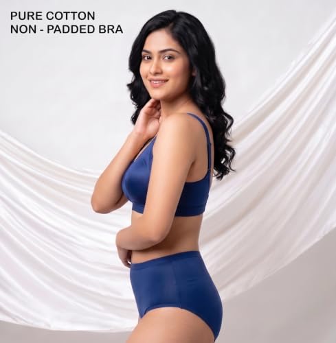 Image of Women's Pure Cotton Blend Lightly Padded Bra (Pack of 3) | Full Coverage Wirefree T-Shirt Bra | Soft Breathable Everyday Bra | Adjustable Straps | Comfortable Multicolor Bra