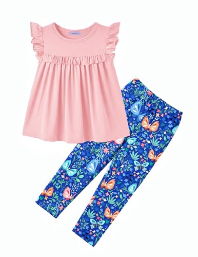Image of Arshiner Toddler Girls 2-Piece Outfits Ruffle Sleeve Tee & Elastic Waist Pants Kids Summer Clothing Set For 2-10 Years
