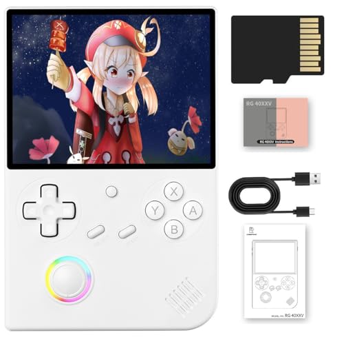 RG40XX V Retro Handheld Game Console , RG40XXV 4.0 Inch IPS Screen Linux System Built-in 64G TF Card 5017 Games Support TV Output 5G WiFi Bluetooth 4.2(White)