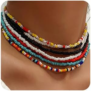 7 Pieces Rainbow Beads Chokers Tiny Seed Beaded Necklaces