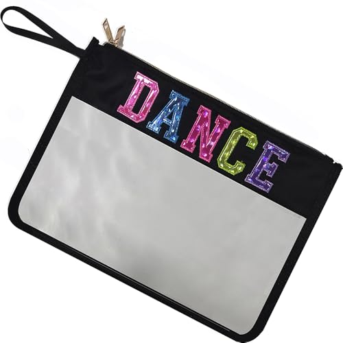 Makeup Bag,Letter Clear Makeup Bag Letter Patch Cosmetic Bag,Toiletry Pouches with Double Zipper Waterproof Travel Purse Teacher Nurse Dancer Gift (Black Dance)