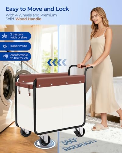 Image of Kayfia 180L Rolling Laundry Hamper, Laundry Basket with Wheels, Beige