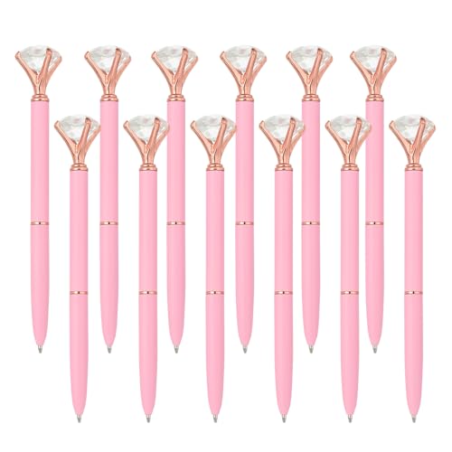PATIKIL Black Ink Ballpoint Pen, 12 Pack Crystal Diamond Twist Metal Pen 1.0mm Medium Point for Note Taking Journaling, Pink