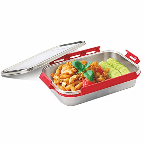 Image of SIGNORA WARE 1000Ml King Compact Lunch Boxes For Men Women Kids With Steel Lid With Clip Lock /Air Tight Spill Proof /Food Grade BPA Free Container For Office School (Rectangle | Red | 1 Litre)