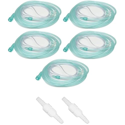 7-Piece Adult Nasal Cannula Set - 7ft Oxygen Cannulas with Standard Connectors, Includes 5 Cannulas and 2 Tubing Connectors Medical Sales Supply
