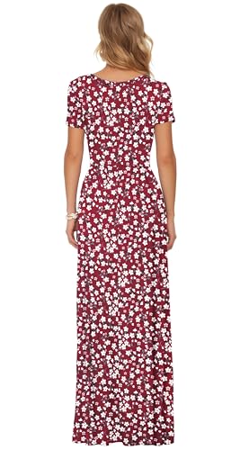 AUSELILY Damen Kurzarm Sommer Casual Long Maxi Kleider mit Taschen Rot geblümt 3XL 5