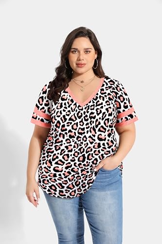 Image of CARCOS Womens Plus Size Tops Short Sleeve Shirts V Neck Tunic Floral /Tie Dye /Solid Summer Tees XL-5X