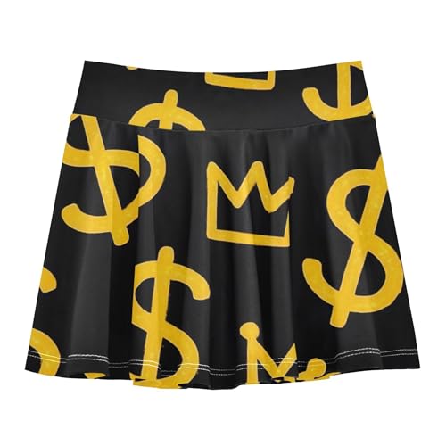 Girls' Shorts Athletic Skorts Yellow Dollar Signs Crowns Black Tennis Skirts for Kids Clothes Butterfly 3t