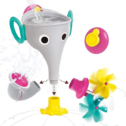 Yookidoo Elephant Trunk Funnel Baby Bath Toy - FunEleFun Fill ‘N’ Sprinkle - Fun and Imaginative Play with 3 Interchangeable Trunk Accessories for Ages 18m+ (Grey)