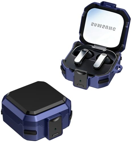 Image of Hybrid Lock Armor Case Cover for Samsung Galaxy Buds 4 and 4 Pro, Rugged, Shockproof with Heavy Duty Carabiner (Navy Blue, Armor with Lock)
