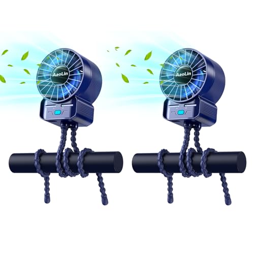 Image of 2 Pack Multifunctional Portable Stroller Fan 4 Speed 6600rpm High Speed Usb Rechargeable Personal Mini Handheld Fan Extended Tripod For Desktop Winding Kids Bed Treadmill Bike Golf Cart Outdoor Travel
