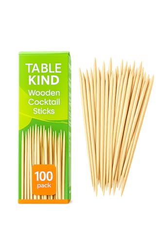 TABLEKIND Wooden Cocktail Sticks 100 Pack Disposable Bamboo Cocktail Picks for Parties Appetisers BBQs Cocktails & Eco Friendly Food Picks