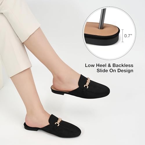 Image of Womens Mules Buckle Flats: Classic Suede Slip On Shoes Dressy Closed Toe Backless Slides Loafers 2026 for Business Work Office Casual