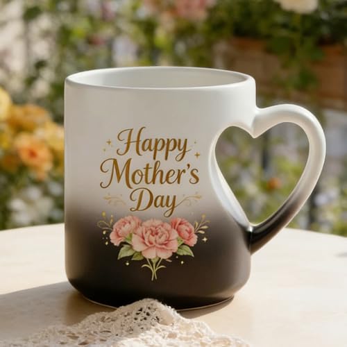 CHeart-Shaped Color Changing Ceramic Mug, Mother's Day Color Changing Ceramic Mug, 325ml Hot Cold Beverages Drinkware For Chocolate Tea Milk Juice Home Gathering Event