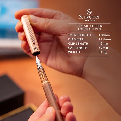 Image of Scriveiner Luxury Fountain Pen - Stunning Copper Luxury Pen, Schmidt Gilded Nib (Medium), Converter, Best Pen Gift Set for Men & Women, Professional, Executive, Office, Nice Pens