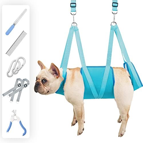 TASDISE Dog Grooming Hammock Breathable Dog Harness Sling for Grooming, Pet Grooming Hammock Helper Restraint Bag Kit for Small Medium Large Dog Cat Trimming Nail with Nail Trimmers, Carabiner