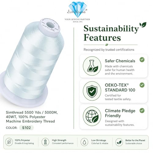 Image of Simthread 5000M 40WT Polyester Embroidery Thread, Whisper Gray S102 | 5000M 40WT polyester thread feeds smoothly for machine embroidery, monograms, logos, patches and quilting.