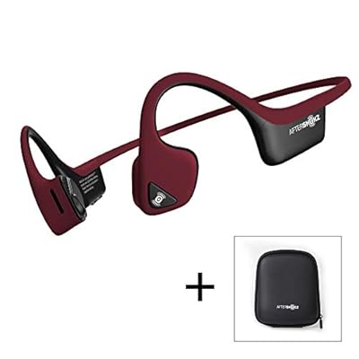 AfterShokz Airオープンイヤーワイヤレス骨伝導ヘッドフォン、ポータブル収納ケース付き、キャニオンレッド