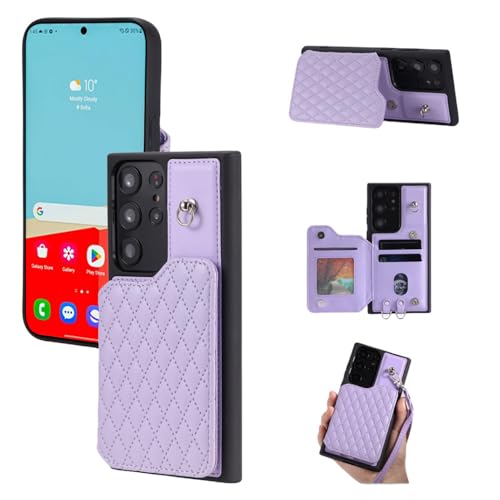 Étui en cuir pour Samsung S23 violet antichoc avec sangle amovible
