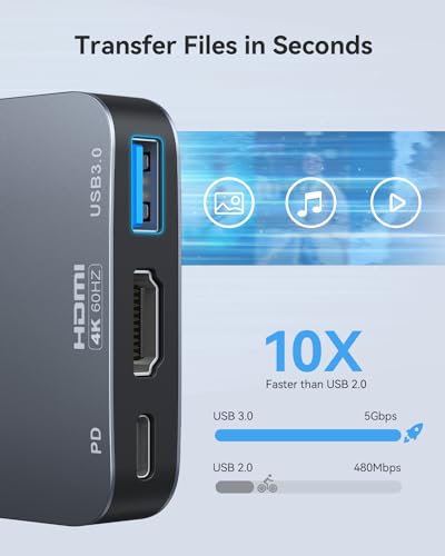 Image of vilcome USB C to HDMI Adapter【4K@60HZ】, HDMI to USB C Adapter Multiport with USB Type C PD & USB 3.0 Port, Compatible for MacBook Pro /Air, iPad Pro /Air, Dell XPS, iPhone 15 Pro /Max, Android (Gray)