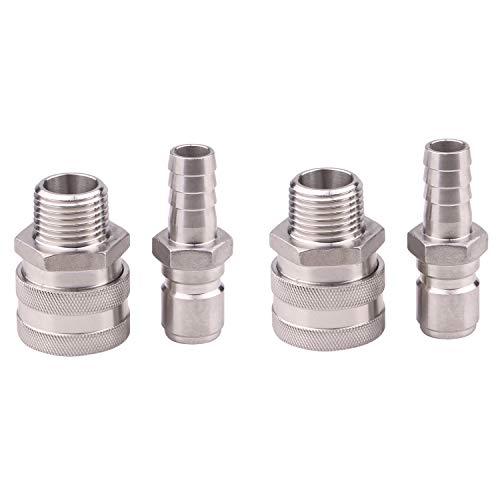 DERNORD Stainless Steel Quick Disconnect Set - Beer Brewing Connector Kit (Barb Male/MPT Female(Pack of 2))