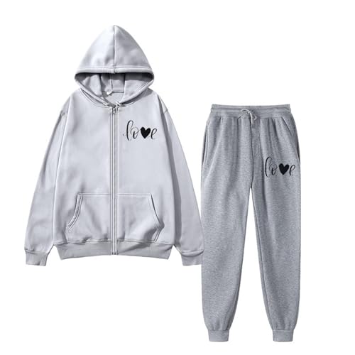 Survêtement coton femme avec veste zippée à capuche ensemble jogging grande taille
