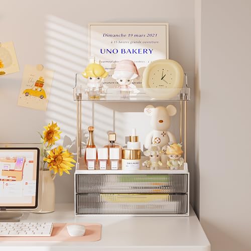 Image of Delamu 4-Tier Makeup Organizer, Bathroom Counter, 2 Drawers,Clear 2Pack