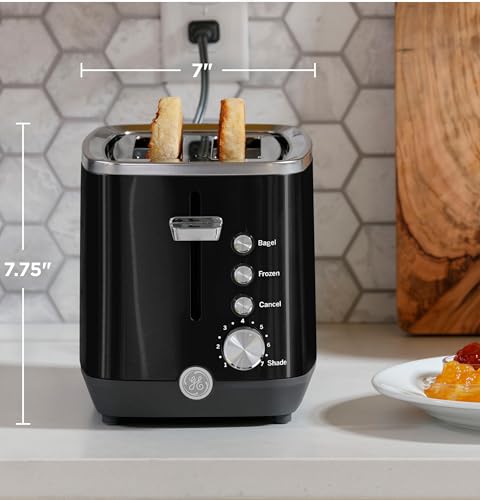 image for GE 2 Slice Black Stainless Steel Toaster, Extra Wide Slots for Toastin