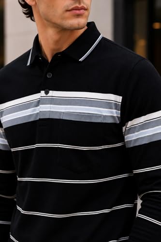 Image of Full Sleeve Polo T Shirt for Men Cotton with Pocket and Collar - Regular Fit Tshirt