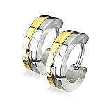 Motif comme sur la photo. ile aux piercings Anneau Boucle d Oreille Charnière Ovale Rayure Créoles Homme Acier Inoxydable Paire Couleur Argenté et doré