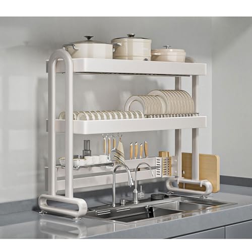 Escurridor de Platos de Acero Inoxidable para Colocar sobre el Fregadero con Espacio de Almacenamiento para la Cocina - Escurridor de Platos eficiente (Doble Capa, 65 cm)