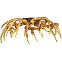 LITFAD Antlers Flush Mount Ceiling Light Fixture مصباح سقف راتنجي على الطراز الريفي LED ثريا سقف قديمة لغرفة النوم وغرفة المعيشة والمطعم والمقهى