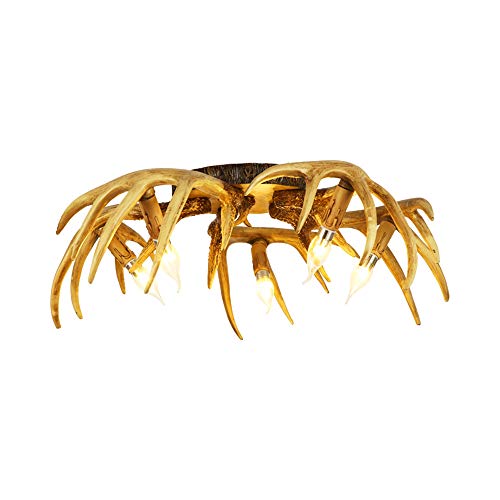 Litfad 5 Lights Antlers Flush Mount Ceiling Light Rustic Style Resin Ceiling Light Fixture Led Retro Chandelier Ceiling Lamp For Living Room Restaurant Cafe #TOP17