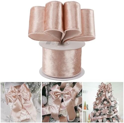 Amazon.com: AIMUDI Rose Gold Velvet Wired Ribbon 2.5 Inch Pink ...