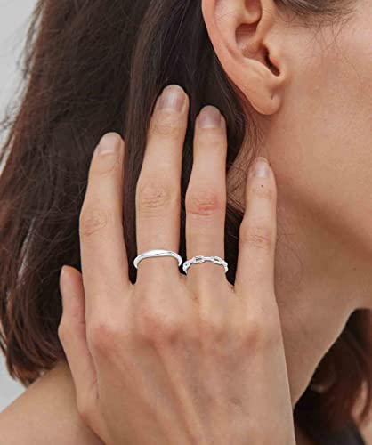 Rlmoon 6Pcs Silver Plated Ring Set For Women Teens Cubic Zirconia Chunky Signet Stackable Ring Plain Band Thumb Finger Ring Size 7 #TOP2