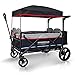 WonderFold Baby XXL 4-Passenger Pull/Push Quad Stroller Wagon with Adjustable Handle Bar, Removable Canopy, Safety Seats with 5-Point Harness, One-Step Foot Brake (Black)
