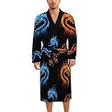 PPIKTC Soft Kimono Robe for Adults Red Blue Ice Fire Flame Dragon, Lightweight Full-Length V-Neck Bathrobe for Sleep and Loungewear
