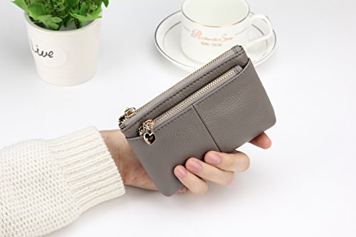 Zooeass Coin Purse Women Genuine Leather Zip Mini Purse With Key Ring Triple Zipper Card Holder Wallet (Grey) #TOP5