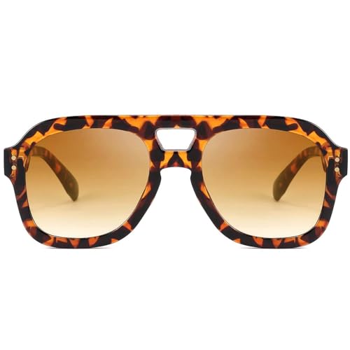 Image of FEISEDY Vintage Aviator Sunglasses Double Bridge Women Men Large Square Thick Frame Trendy Eyewear UV400 B2846