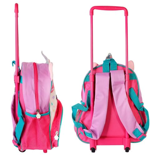Mochila Infantil Com Rodinhas Unicórnio Rosa Grande Reforçada Ideal Para Escola Viagem Resistente E