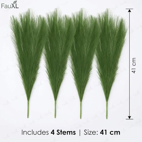 Image of Pack of 4 Pcs Artificial Flowers Faux Pampas Grass Small Fake Flower Plant for Home Decor, Office, Bedroom, Living Room, Table Decoration, Dried Plants (Without Vase Pot) (Green)