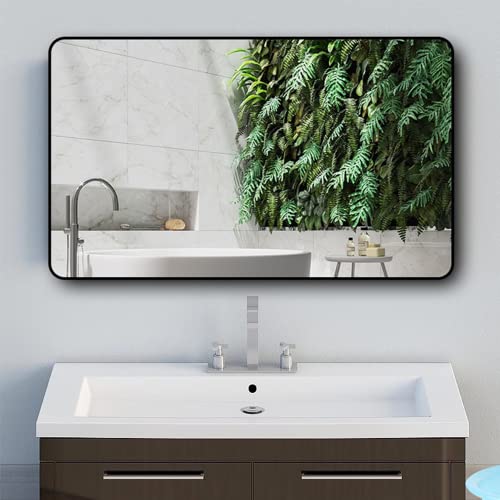 MGLIMZ Badezimmerspiegel aus gebürstetem Metall, 61 x 81,3 cm, Wanddekoration, abgerundet, rechteckig, Badezimmerspiegel, Wandmontage, für Heimdekoration, Wohnzimmer, Schlafzimmer Cover