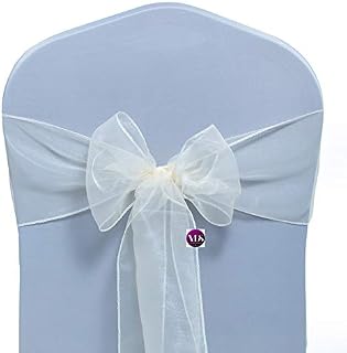 VDS Pack of 25 | Ivory | Organza Chair Sashes Crystal Sheer Tulle Dining Chair Bows Tie Ribbon for Wedding Birthday Graduation Engagement Ceremony Event Party Banquet Venue Hotel Decoration