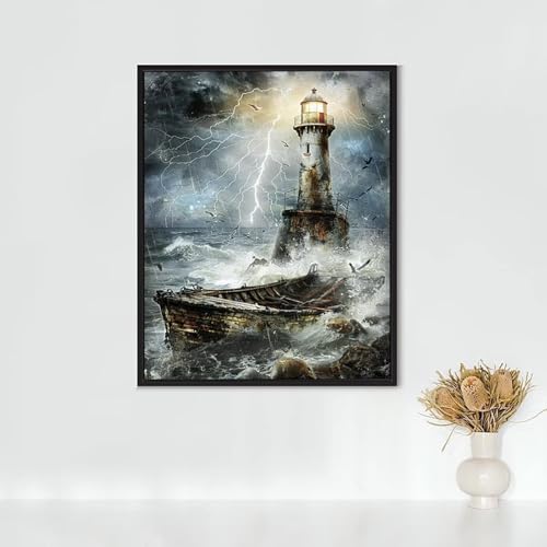 Broderie diamant chat phare grand format 90x120cm kit strass point de croix