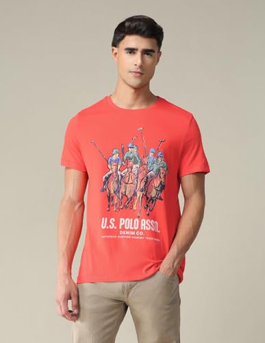 Image of U.S. Polo ASSN. Brand Printed Cotton T-Shirts for Men - Slim Fit, Half Sleeves Mens Casual T Shirts