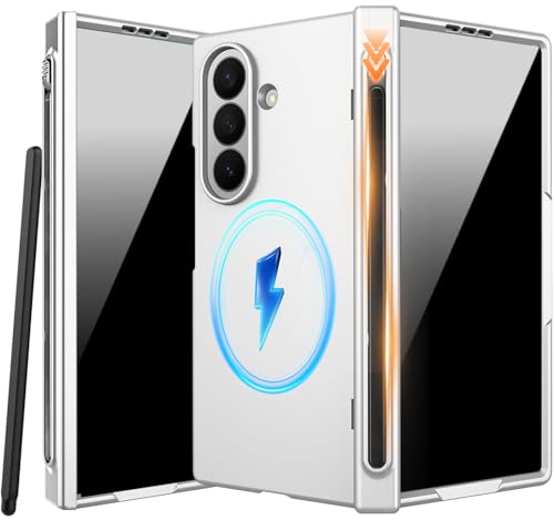 NINKI Stylus for Samsung Galaxy Z Fold 7 Phone Case with Privacy Screen Protector & S Pen Slot, Magnetic Hard Heavy Duty Anti-Peeping Cover Hinge Protection for Samsung Z Fold 7 Mag Safe Case Silver by NINKI - Used condition - US$12.80