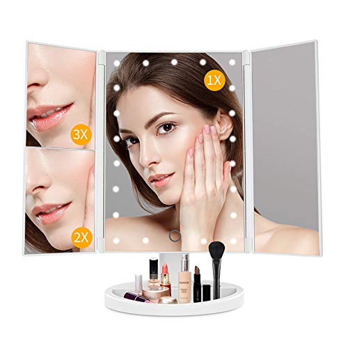 Lighted Vanity Mirror Makeup Mirror with Lights-light up Mirror,1X/2X/3X Magnification,Two Power Supply Mode,Touch Control,Tabletop Cosmetic Makeup Mirror for Girls and Women